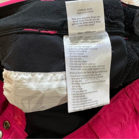 Volcom Carbon Waterproof Snow Pants Women’s Size X-Small Bright Pink Nylon Ski - Picture 8 of 10